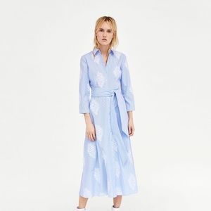 Zara striped embroidered tunic dress M nwt
